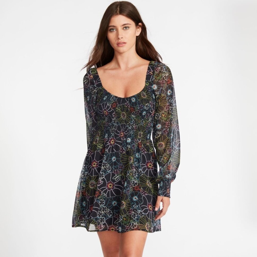 NEW SZ Small Steve Madden Printed Color Me Lucky Printed Fit & Flare Dress L/S